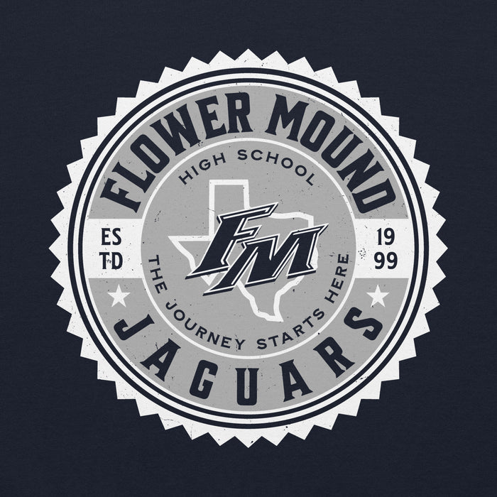 Close-up view of Flower Mound High School Jaguars Navy Blue Classic Unisex Hoodie 203