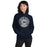 Woman wearing Flower Mound High School Jaguars Navy Blue Classic Unisex Hoodie 220