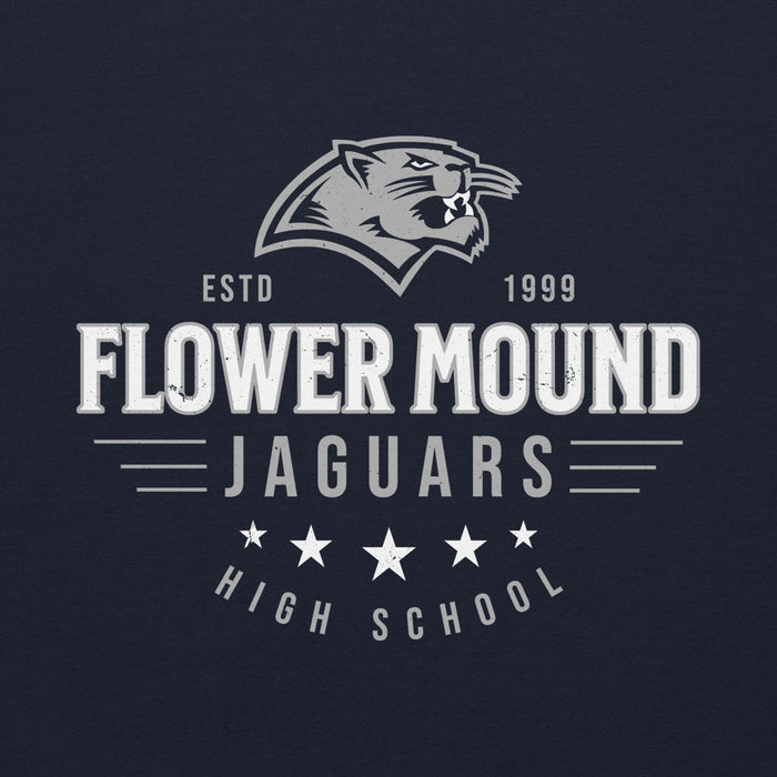 Close-up view of Flower Mound High School Jaguars Navy Blue Classic Unisex Hoodie 217