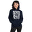 Woman wearing Flower Mound High School Jaguars Navy Blue Classic Unisex Hoodie 236