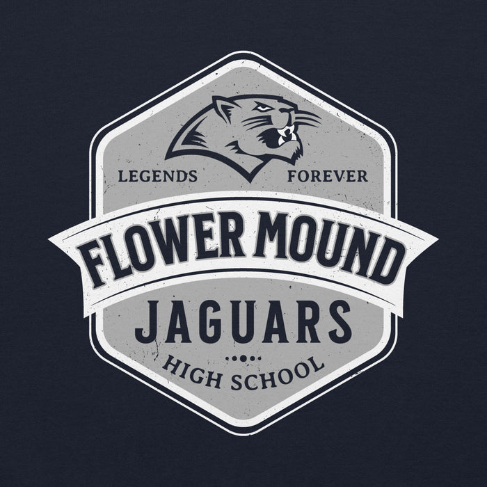 Close-up view of Flower Mound High School Jaguars Navy Blue Classic Unisex Hoodie 209
