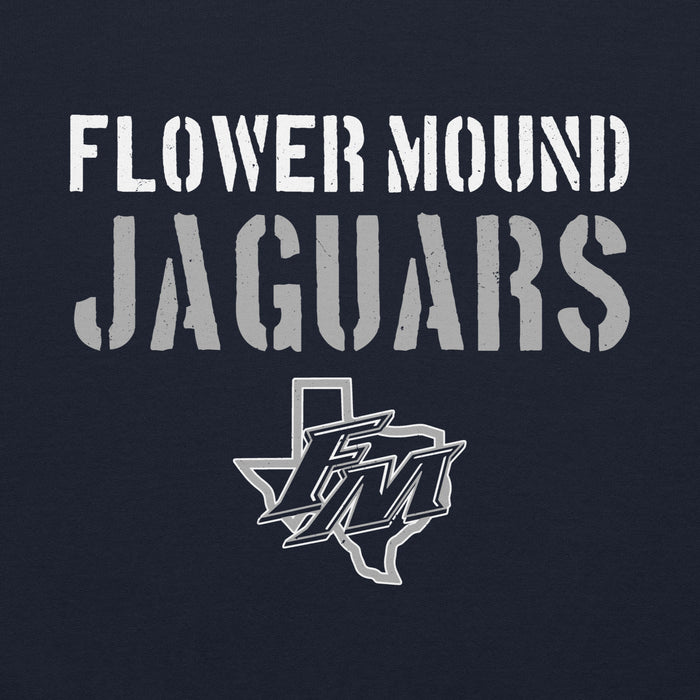 Close-up view of Flower Mound High School Jaguars Navy Blue Classic Unisex Hoodie 017