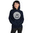 Woman wearing Flower Mound High School Jaguars Navy Blue Classic Unisex Hoodie 214
