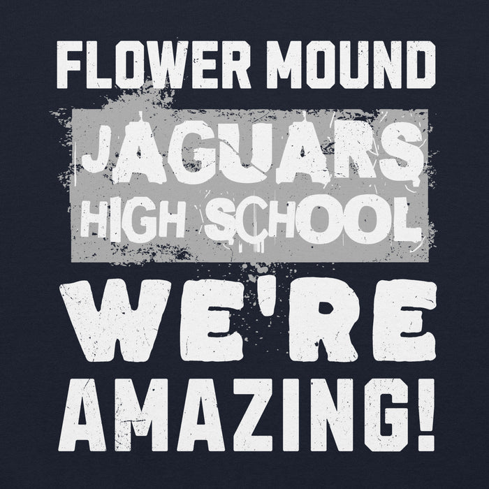 Close-up view of Flower Mound High School Jaguars Navy Blue Classic Unisex Hoodie 231