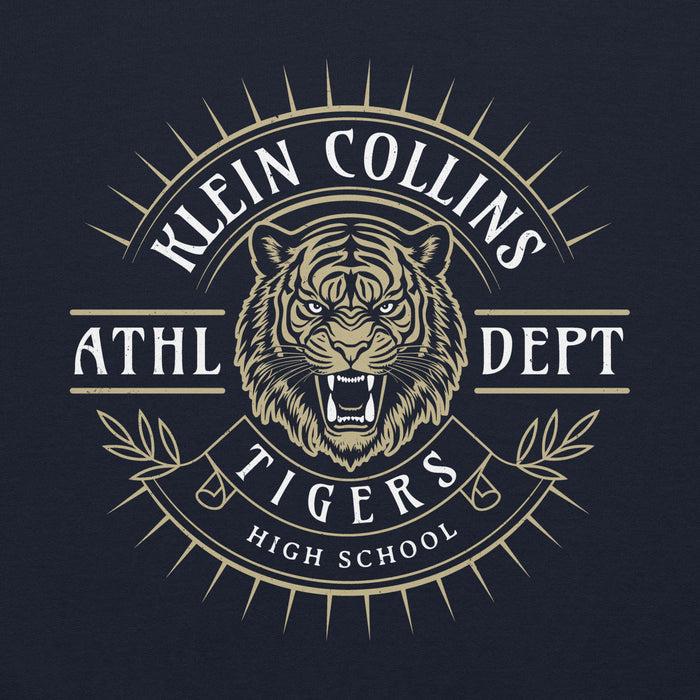 Close-up view of Klein Collins High School Tigers Navy Classic Unisex Hoodie 201