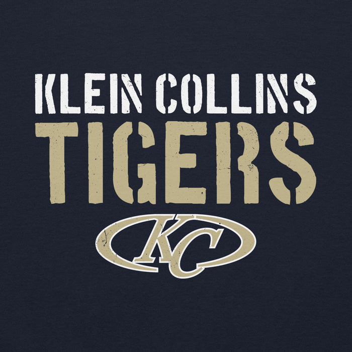Close-up view of Klein Collins High School Tigers Navy Classic Unisex Hoodie 017