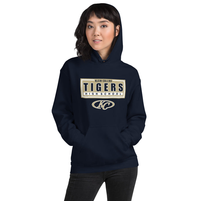 Woman wearing Klein Collins High School Tigers Navy Classic Unisex Hoodie 049
