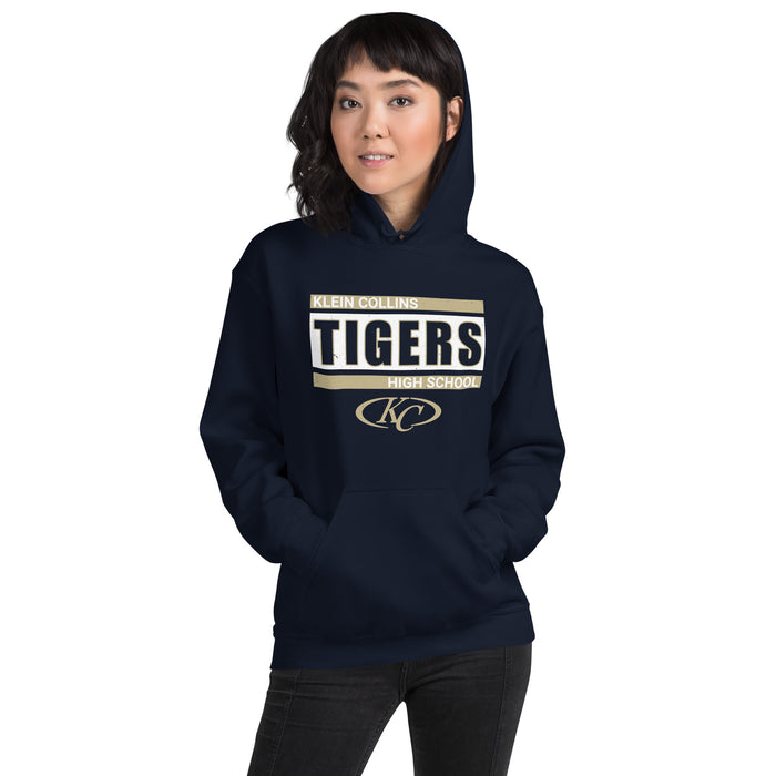 Woman wearing Klein Collins High School Tigers Navy Classic Unisex Hoodie 098