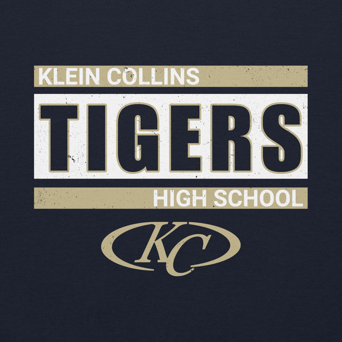 Close-up view of Klein Collins High School Tigers Navy Classic Unisex Hoodie 098