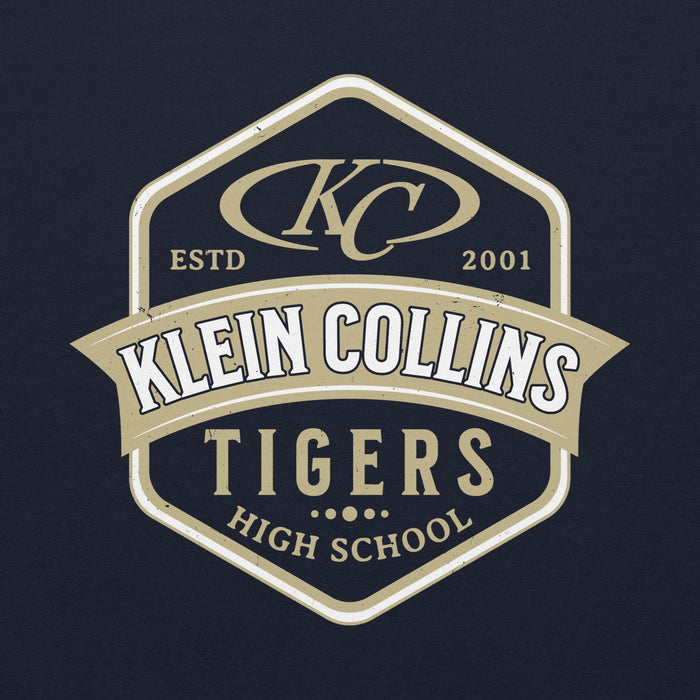 Close-up view of Klein Collins High School Tigers Navy Classic Unisex Hoodie 209