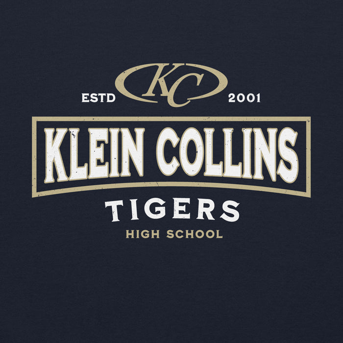 Close-up view of Klein Collins High School Tigers Navy Classic Unisex Hoodie 202