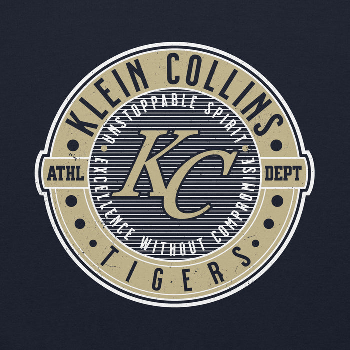 Close-up view of Klein Collins High School Tigers Navy Classic Unisex Hoodie 224