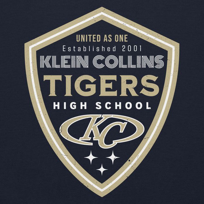 Close-up view of Klein Collins High School Tigers Navy Classic Unisex Hoodie 225