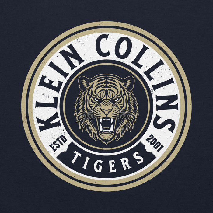Close-up view of Klein Collins High School Tigers Navy Classic Unisex Hoodie 220