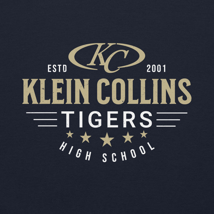 Close-up view of Klein Collins High School Tigers Navy Classic Unisex Hoodie 217