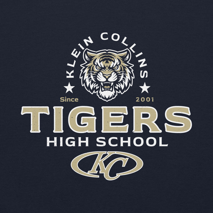 Close-up view of Klein Collins High School Tigers Navy Classic Unisex Hoodie 222