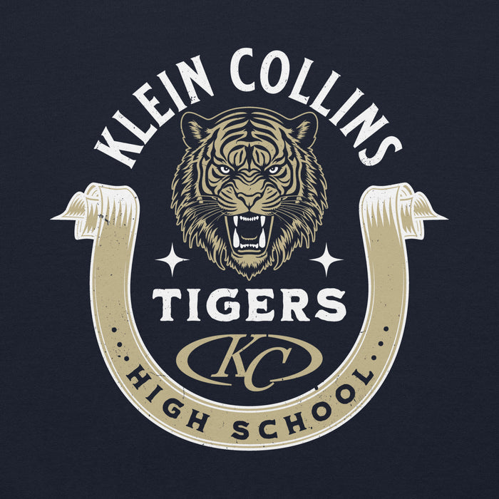 Close-up view of Klein Collins High School Tigers Navy Classic Unisex Hoodie 229