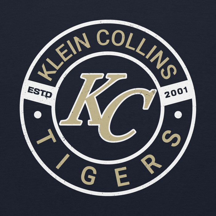 Close-up view of Klein Collins High School Tigers Navy Classic Unisex Hoodie 239