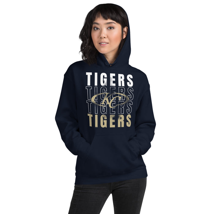 Woman wearing Klein Collins High School Tigers Navy Classic Unisex Hoodie 233