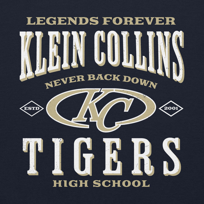 Close-up view of Klein Collins High School Tigers Navy Classic Unisex Hoodie 230