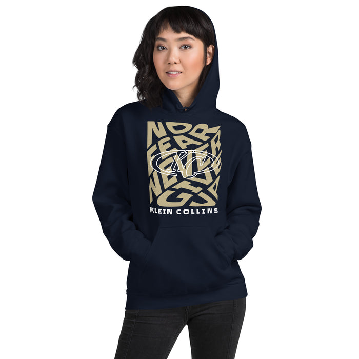 Woman wearing Klein Collins High School Tigers Navy Classic Unisex Hoodie 236