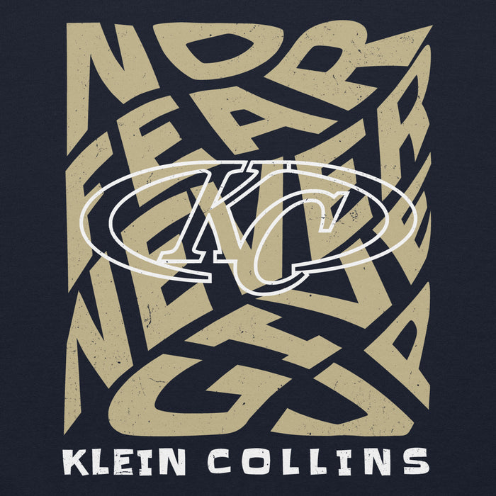 Close-up view of Klein Collins High School Tigers Navy Classic Unisex Hoodie 236