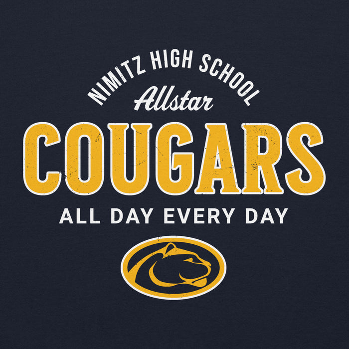 Close-up view of Nimitz High School Cougars Navy Blue Classic Unisex Hoodie 040