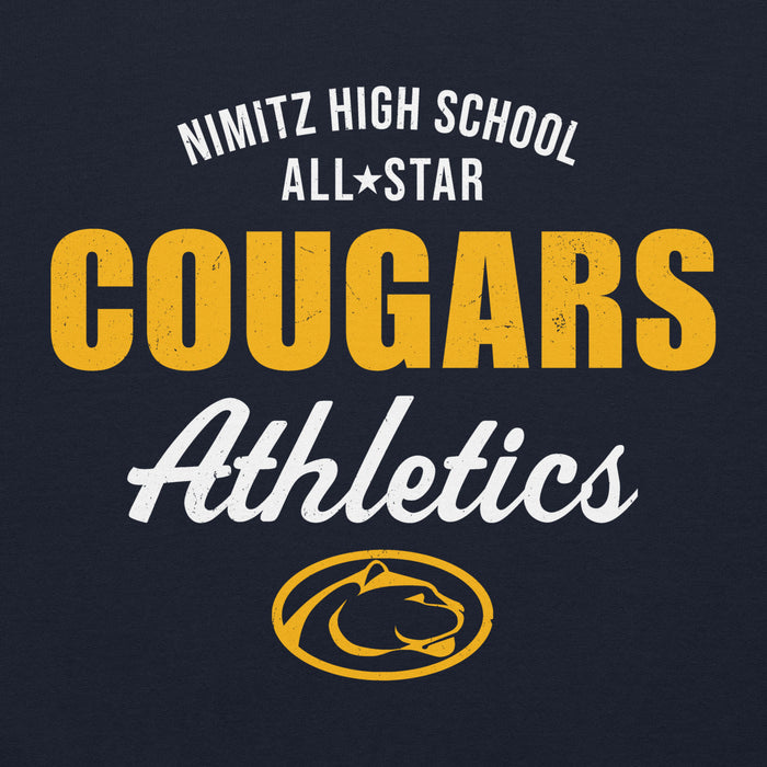 Close-up view of Nimitz High School Cougars Navy Blue Classic Unisex Hoodie 034