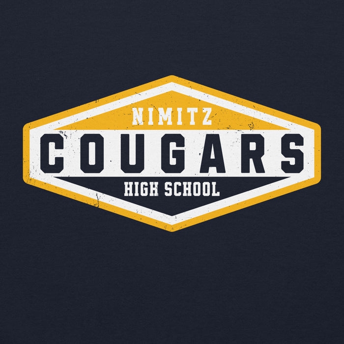 Close-up view of Nimitz High School Cougars Navy Blue Classic Unisex Hoodie 009