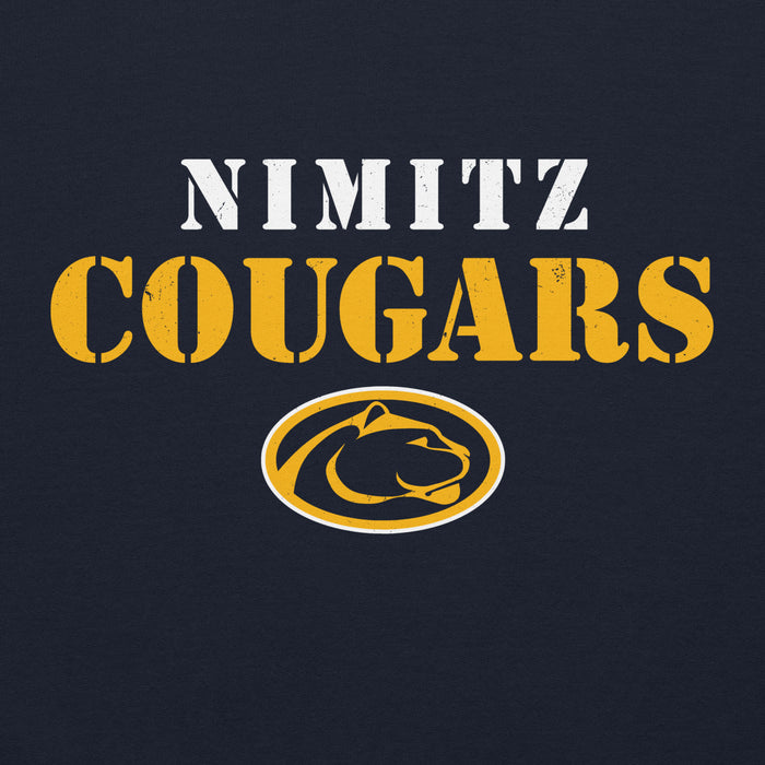 Close-up view of Nimitz High School Cougars Navy Blue Classic Unisex Hoodie 017