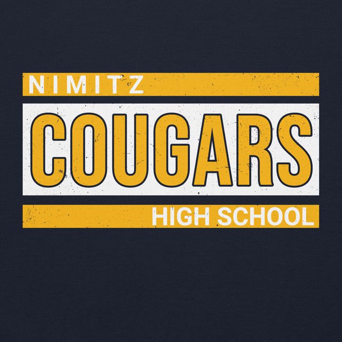 Close-up view of Nimitz High School Cougars Navy Blue Classic Unisex Hoodie 098