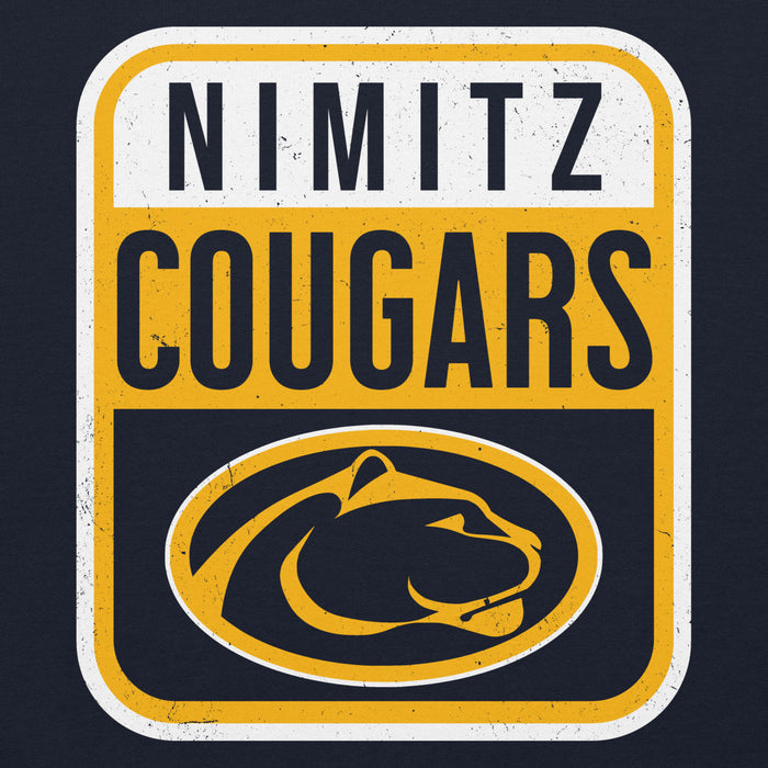 Close-up view of Nimitz High School Cougars Navy Blue Classic Unisex Hoodie 001
