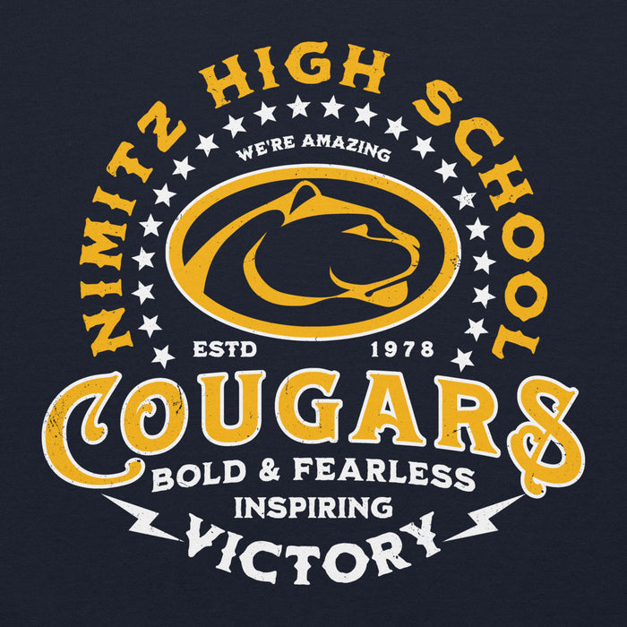 Close-up view of Nimitz High School Cougars Navy Blue Classic Unisex Hoodie 206