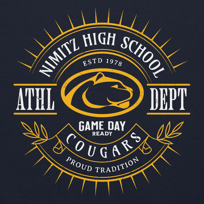 Close-up view of Nimitz High School Cougars Navy Blue Classic Unisex Hoodie 201
