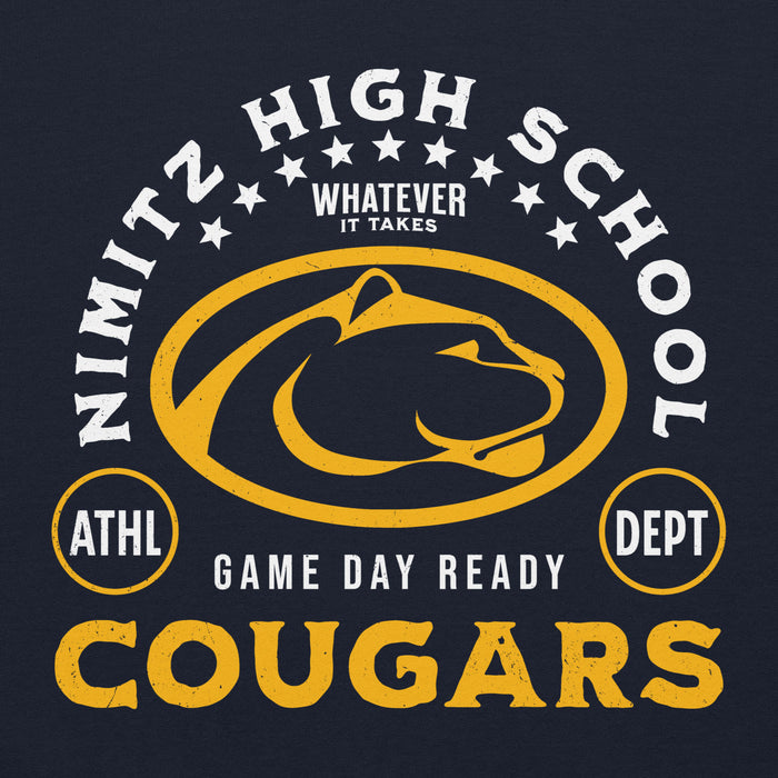 Close-up view of Nimitz High School Cougars Navy Blue Classic Unisex Hoodie 208