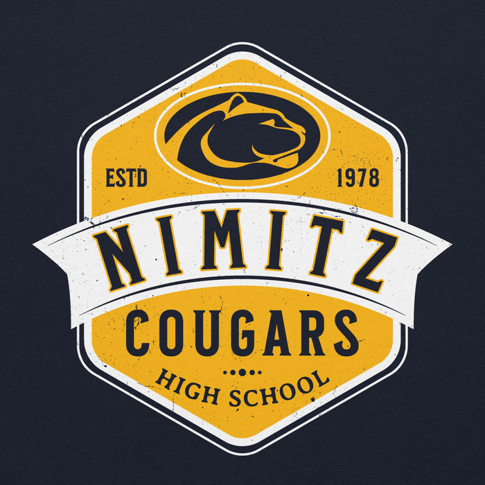 Close-up view of Nimitz High School Cougars Navy Blue Classic Unisex Hoodie 209