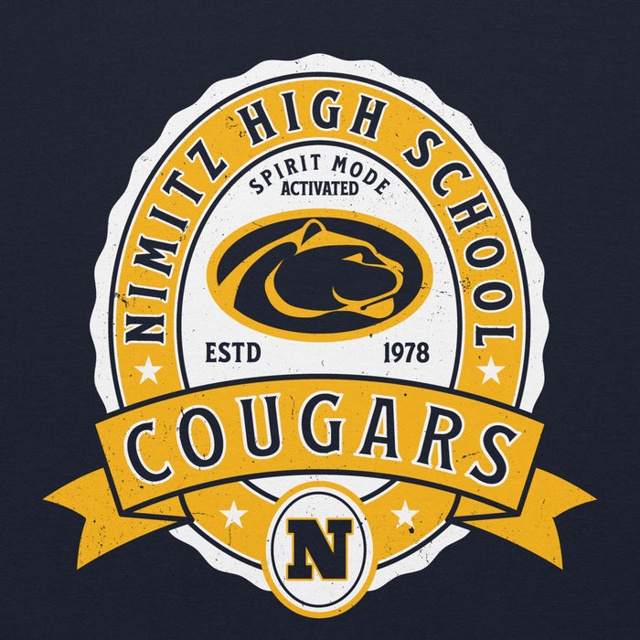 Close-up view of Nimitz High School Cougars Navy Blue Classic Unisex Hoodie 212