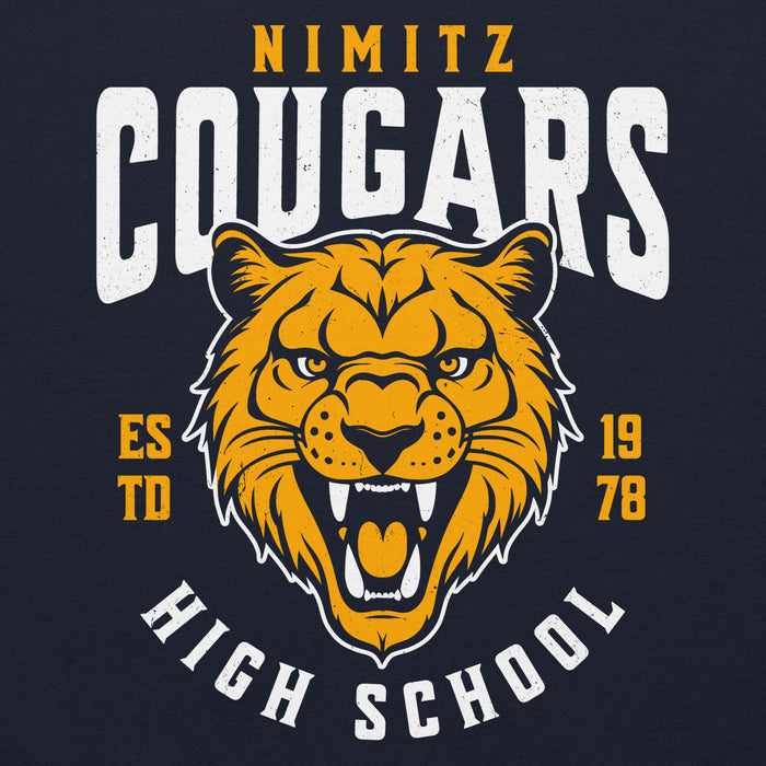 Close-up view of Nimitz High School Cougars Navy Blue Classic Unisex Hoodie 213