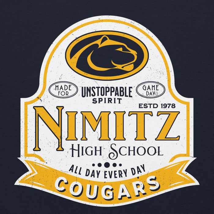 Close-up view of Nimitz High School Cougars Navy Blue Classic Unisex Hoodie 219