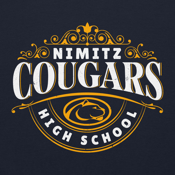 Close-up view of Nimitz High School Cougars Navy Blue Classic Unisex Hoodie 211