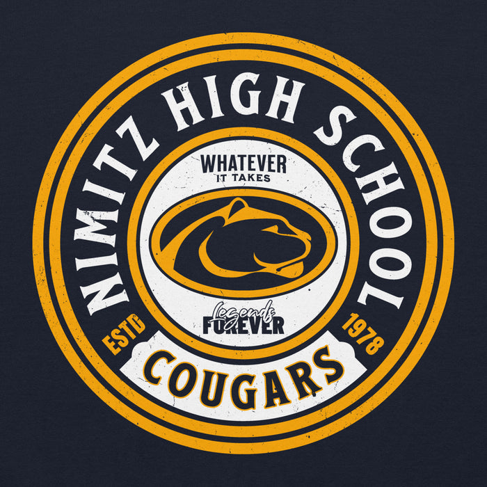 Close-up view of Nimitz High School Cougars Navy Blue Classic Unisex Hoodie 220