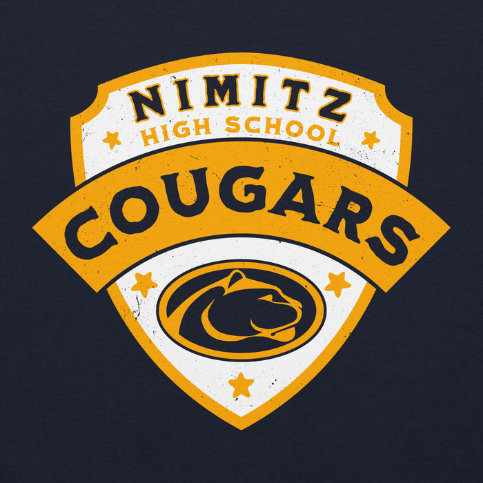 Close-up view of Nimitz High School Cougars Navy Blue Classic Unisex Hoodie 221