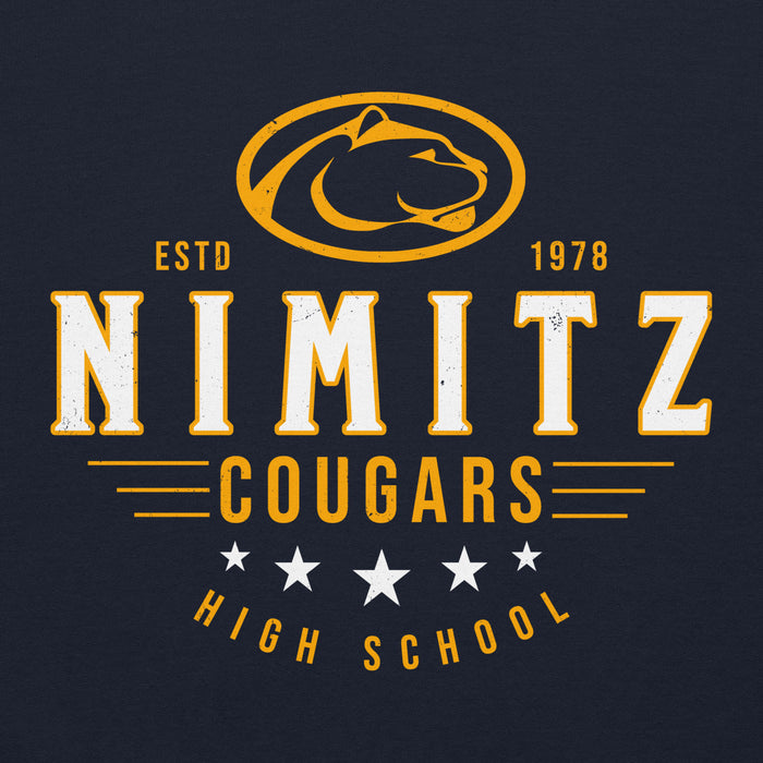 Close-up view of Nimitz High School Cougars Navy Blue Classic Unisex Hoodie 217
