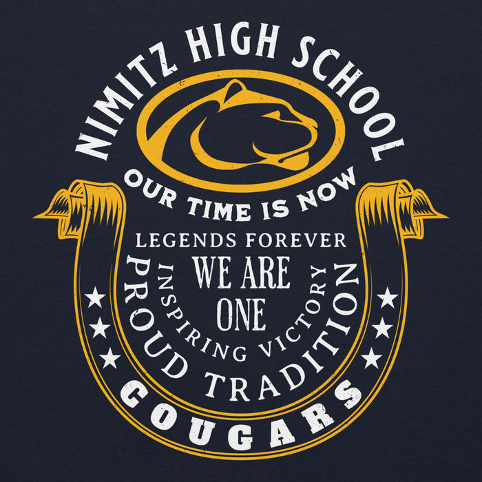 Close-up view of Nimitz High School Cougars Navy Blue Classic Unisex Hoodie 229