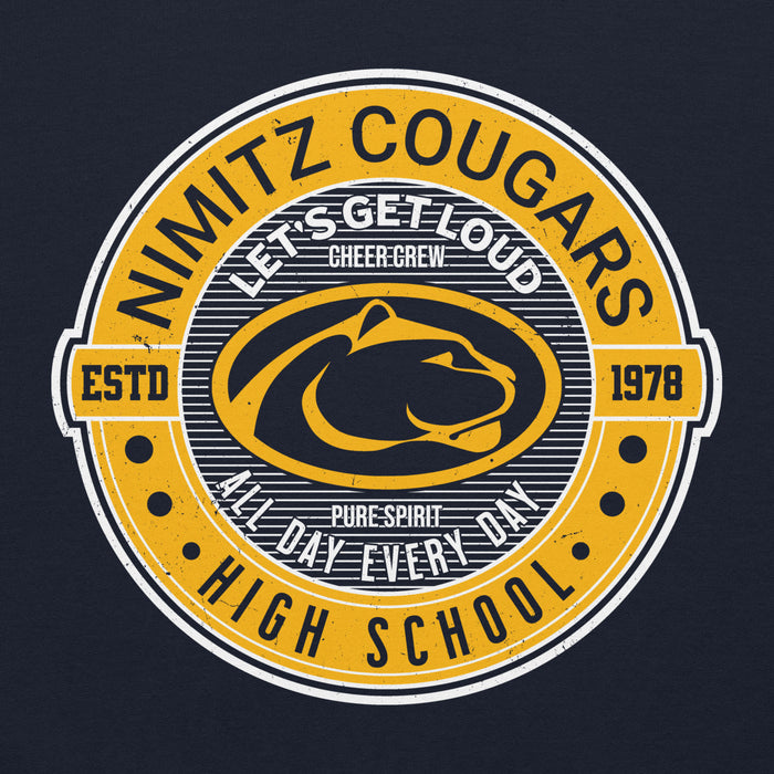 Close-up view of Nimitz High School Cougars Navy Blue Classic Unisex Hoodie 224