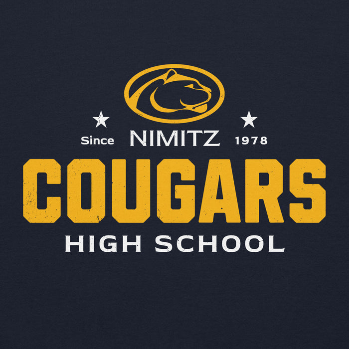 Close-up view of Nimitz High School Cougars Navy Blue Classic Unisex Hoodie 222
