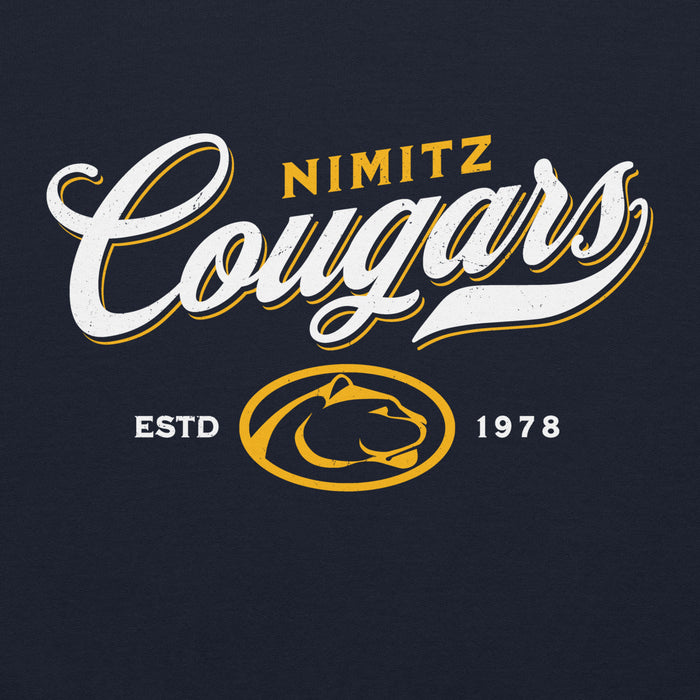 Close-up view of Nimitz High School Cougars Navy Blue Classic Unisex Hoodie 226