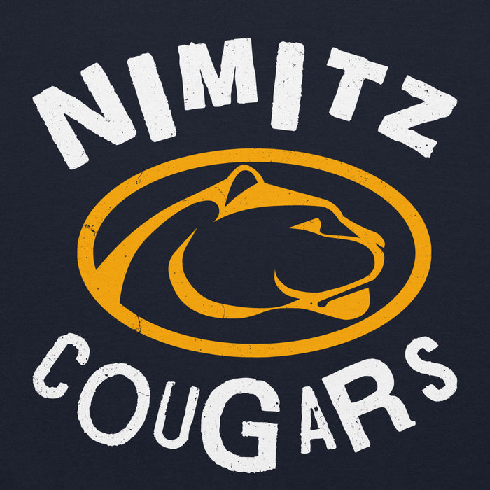 Close-up view of Nimitz High School Cougars Navy Blue Classic Unisex Hoodie 228