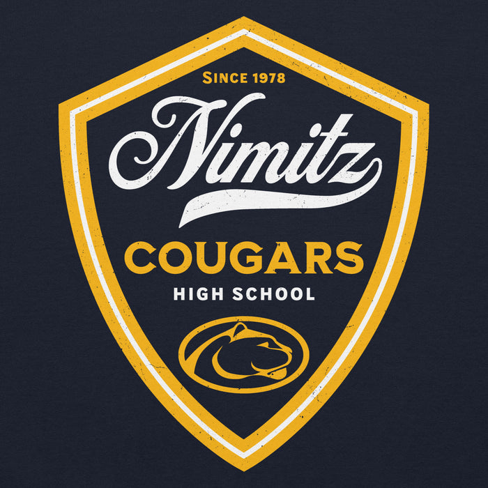 Close-up view of Nimitz High School Cougars Navy Blue Classic Unisex Hoodie 225