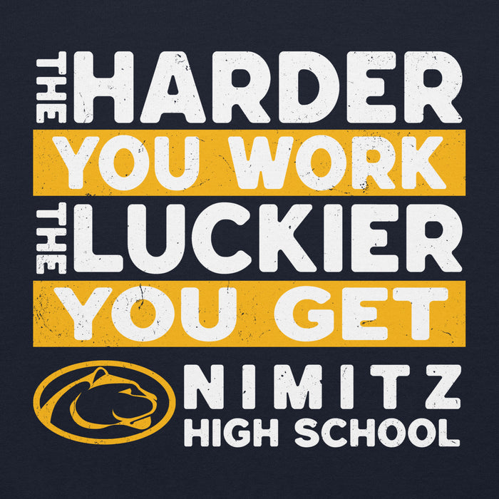 Close-up view of Nimitz High School Cougars Navy Blue Classic Unisex Hoodie 238